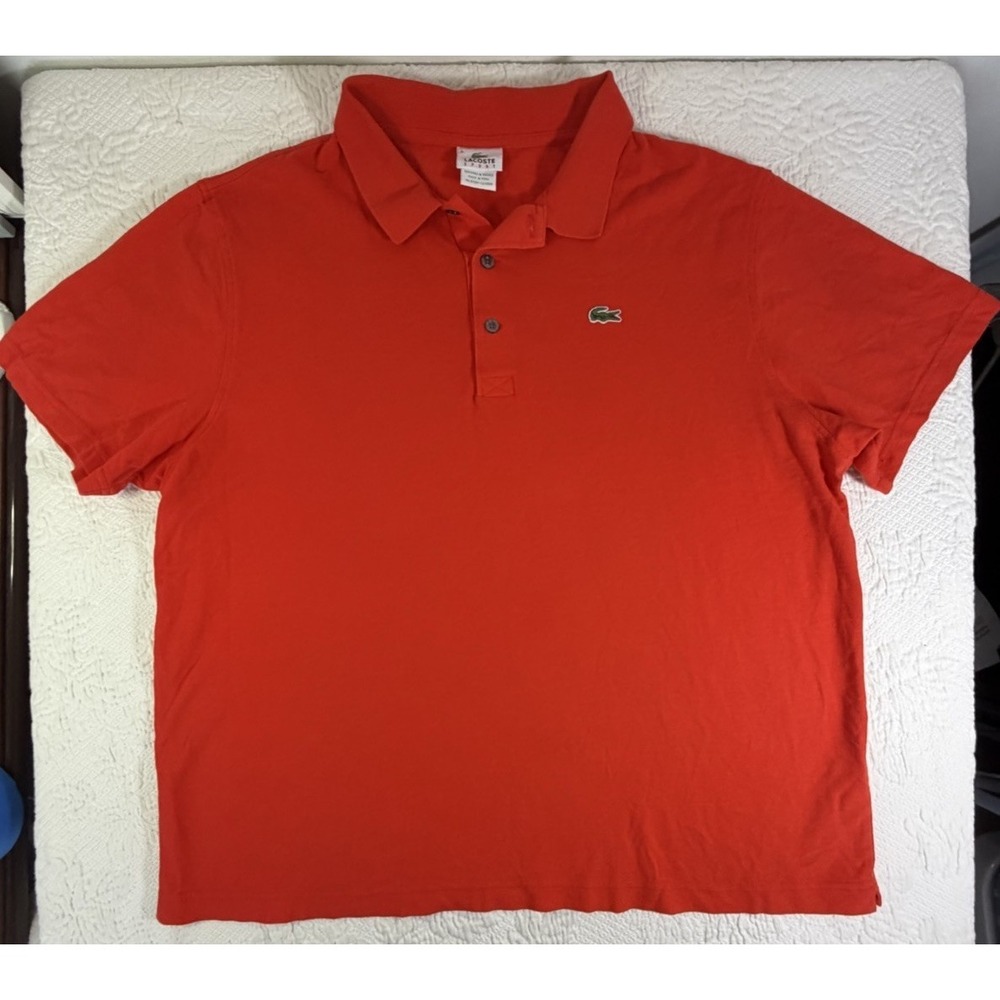 Lacoste Sport Polo Shirt Mens 3XL (8) Red Deep Orange Regular Fit 100% Cotton‎